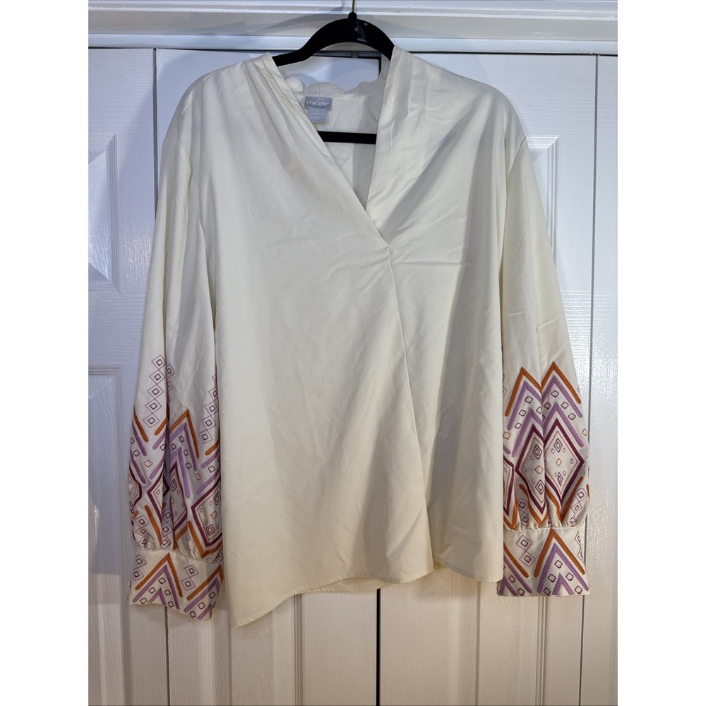 Chicos Pullover Blouse/Too Women's Size‎ 1 Blue 3/4 Bell Sleeves